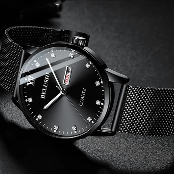 

2020 NEW Top Brand Rhinestone Dial Men's Watch Business Full Black Steel Quartz Man Watch Men Wristwatch Waterproof Male Watch