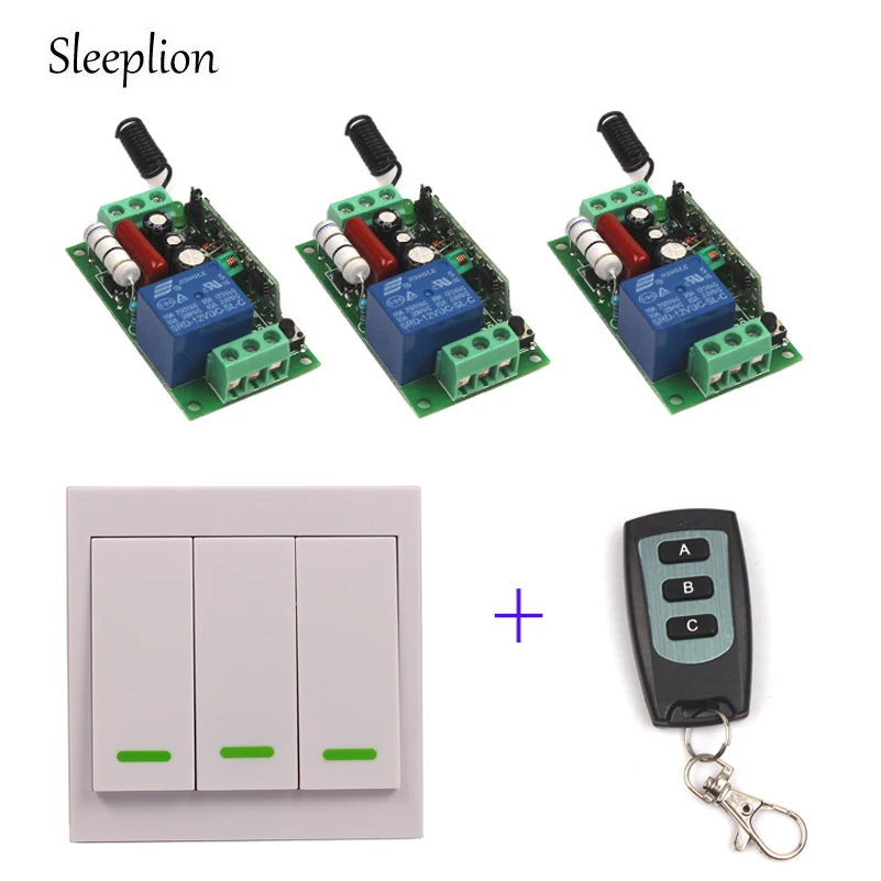 

Sleeplion 220V 110V 10A wireless Wall Switch Remote control Transmitter+3 Receiver Teleswitch Light Lamp LED ON/OFF