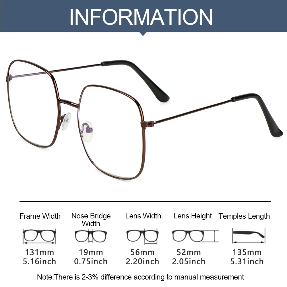 Oversized Metal Frame Eyewear Unisex Fashion Vintage Square/Round FrameAnti-UV Glasses Optical Spectacles Vision Care Eyeglasses blue light blockers