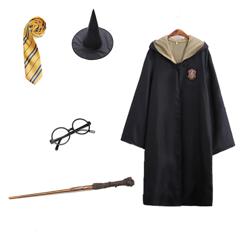 Hufflepuff B Поттер халат накидка плащ с галстуком шарф палочка очки шляпа Ravenclaw Гриффиндор Hufflepuff Слизерин накидка косплей рождественский подарок - Цвет: Hufflepuff B