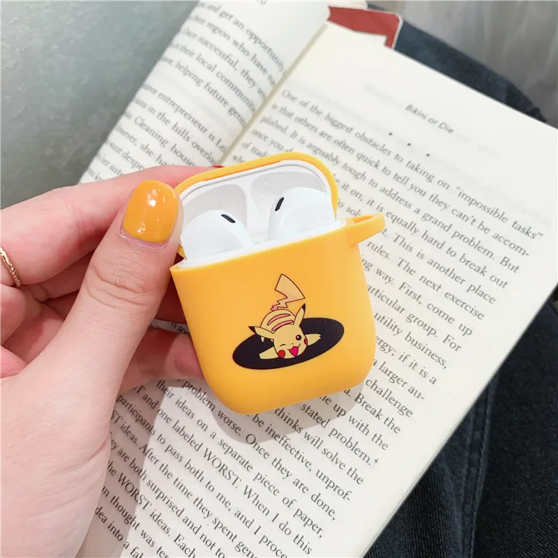 Pokemons Pikachue беспроводные bluetooth наушники чехол для Apple AirPods силиконовые наушники Чехлы для Airpods 2 защитный чехол - Цвет: Бежевый