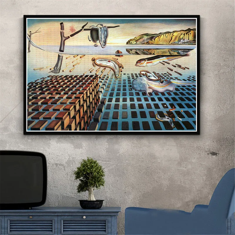Плакат и печатная графика Ретро Psychedelic живопись Salvador Dali Surrealism настенное искусство абстрактные картинки для гостиной домашний декор - Цвет: Yellow