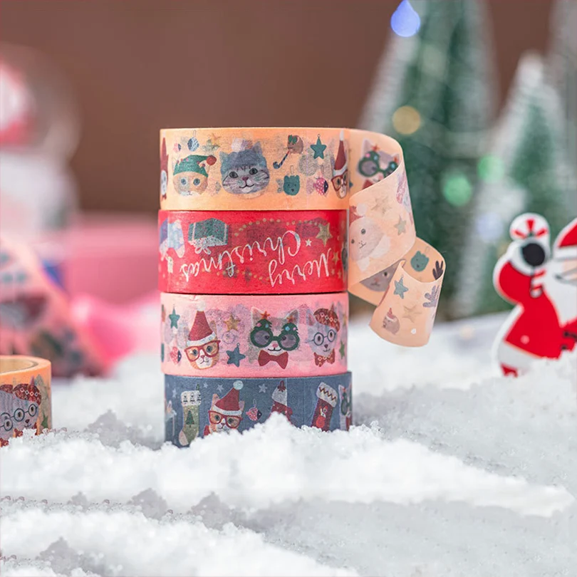 

Washi Tape Set Christmas Kawaii Cat Washi Tape Stationery 4pcs Japanese Vintage 4m Adhesive Decorative Ribbons Masking Tape
