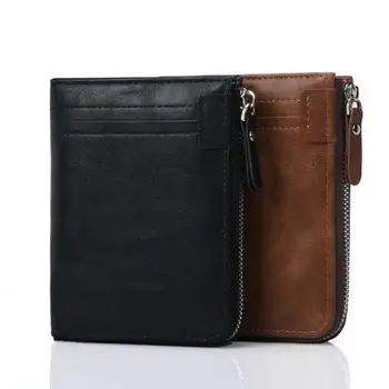 

1 Pcs Men's Bifold Pu Leather Pocket Wallet Rfid Blocking Zipper Small Folded Purse Balck Brown Credit Card Hodler