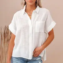 

50% Dropshipping!!Women Top Solid Color Side Slit Summer Popular Thin Texture Loose Female Shirt for Holidays