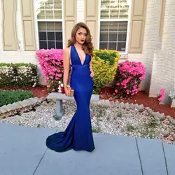 2019 высокое качество, сексуальные королевские синие платья для выпускного вечера, платье на выпускной с v-образным вырезом, вечерние платья