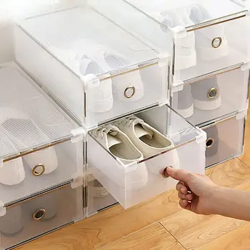 

Eco-Friendly Shoe Storage Box Case Transparent Plastic Rectangle Organizer Thickened Drawer Shoe Box Stackable Storage Container