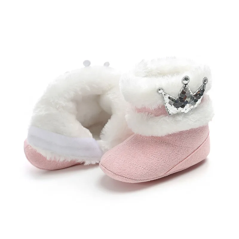 TOPATY Newborn Infant Baby Girl Winter Warm Crown Fur Mid-Calf Length Slip-On Furry Boots 0-18M New Zapatos De Bebe Snow Booties