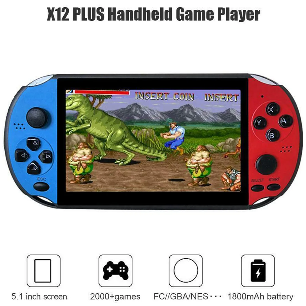 X12plus 5.1 Inch 8G Kids Handheld Game Console Music Support TF Card Rechargeable Player Movies Video LCD HD Double Rocker Gift