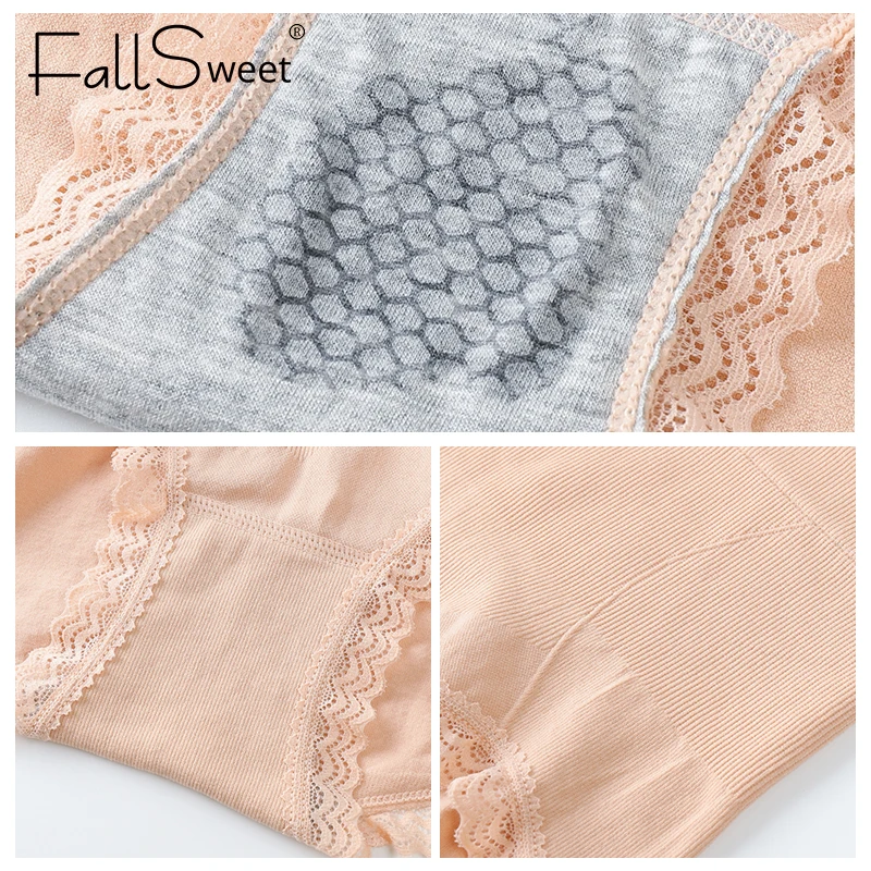 FallSweet Women's Panties Cotton Briefs Female underwear Lace High Waist  Underpants Comfort Solid Plus Size Lingerie Bragas