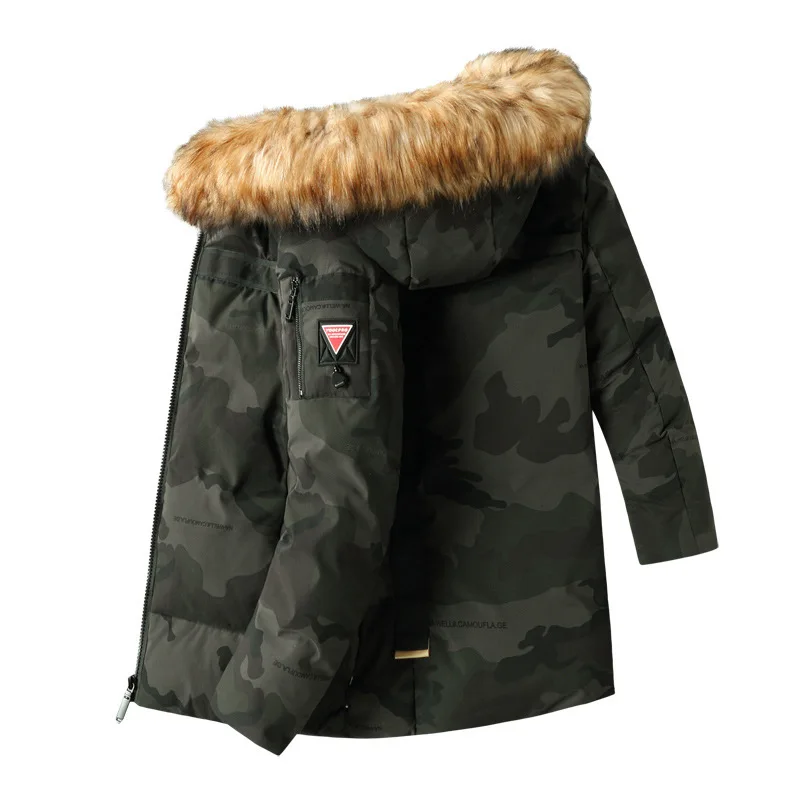 

Big Hair Collar Lian Cap Camouflage Cotton-padded Jacket Men Youth Fat Man Cotton-padded Jacket Plus Fat plus Size Fat Keep