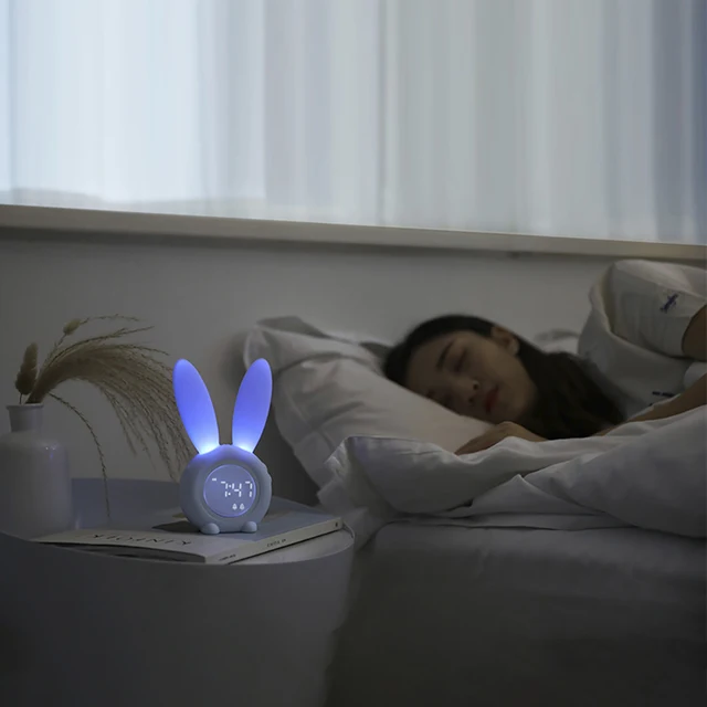 Cute Bunny Ear LED Digital Alarm Clock Electronic USB Sound Control Rabbit Night Lamp Desk Clock Home Decoration 4