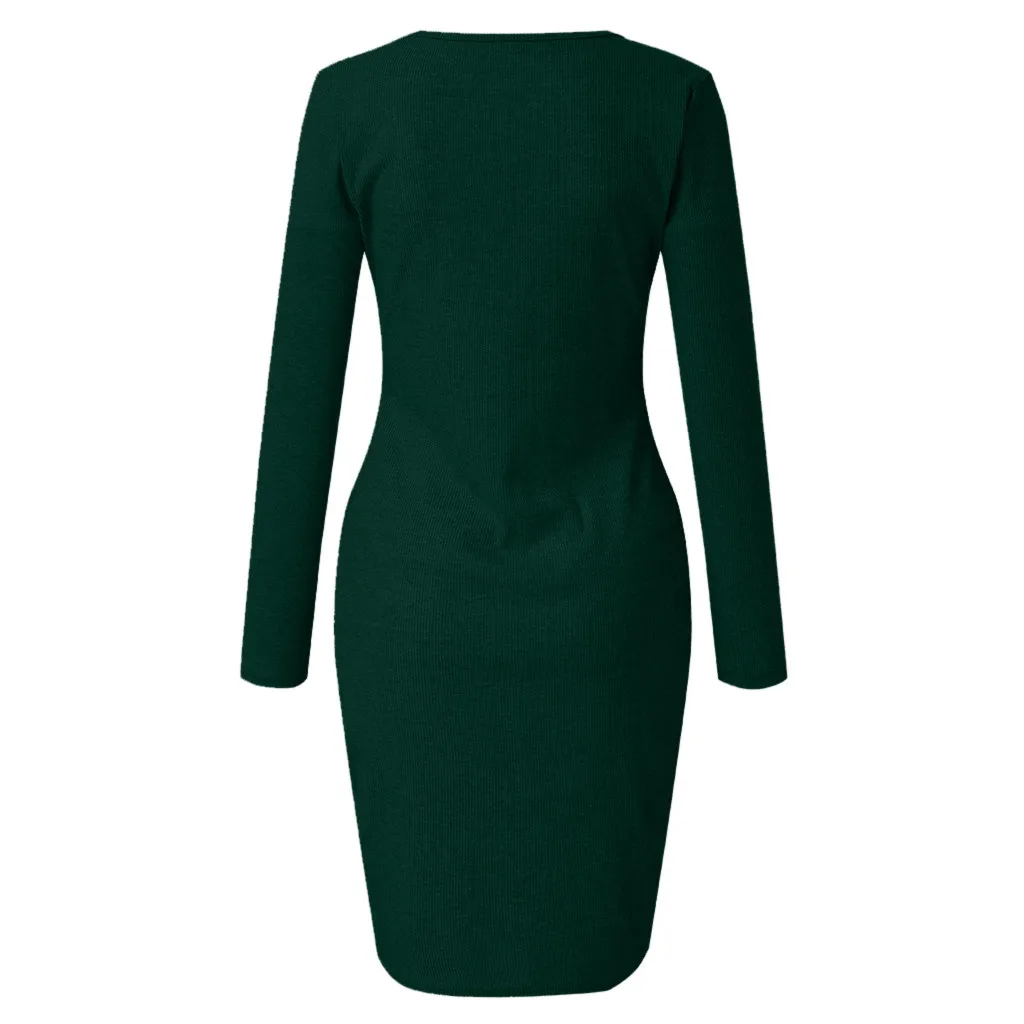 Женское платье Vestido с длинным рукавом тонкое облегающее платье туника с v-образным вырезом Повседневное платье карандаш Новое поступление размера плюс S-2xl# J30