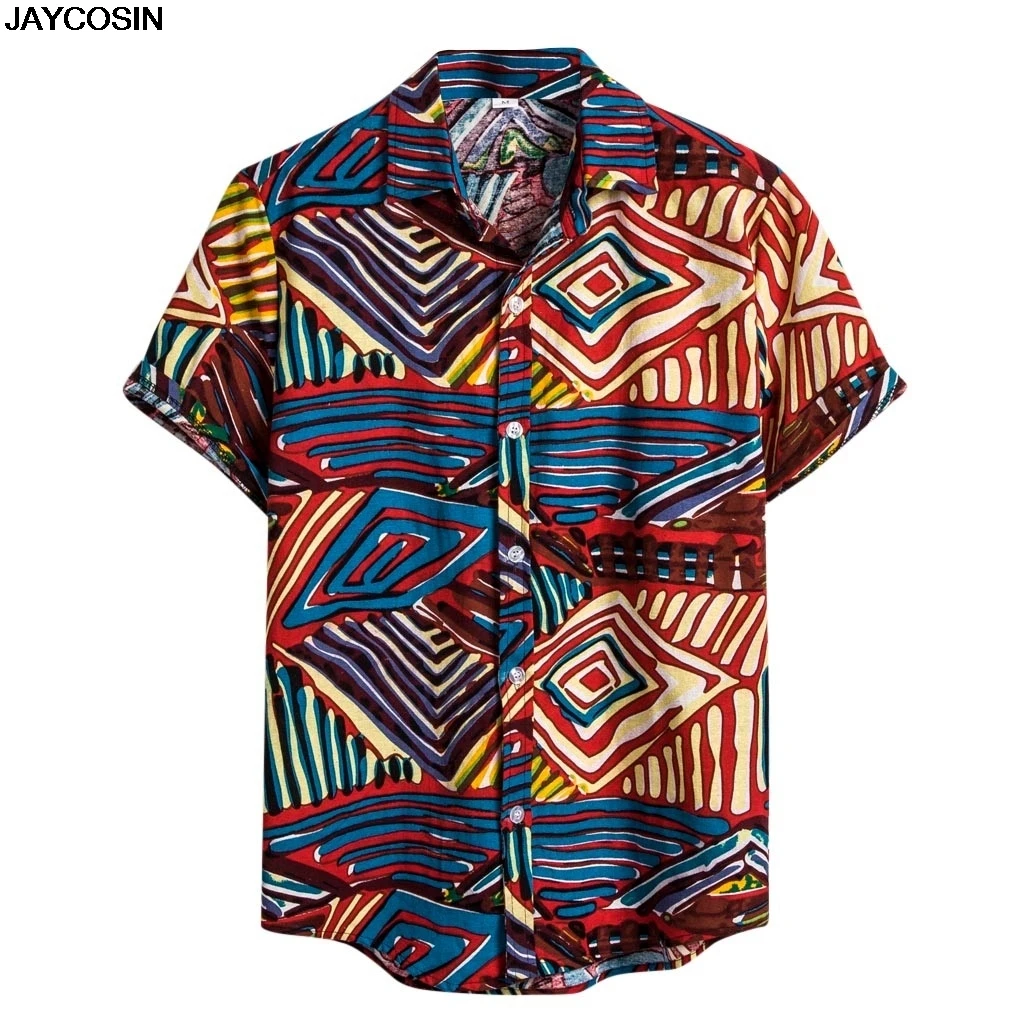 KLV мужской s этнический короткий рукав Повседневная хлопковая льняной с принтом гавайская рубашка блузка guayabera рубашка Camisa Hombre фланелевая рубашка мужская 9819