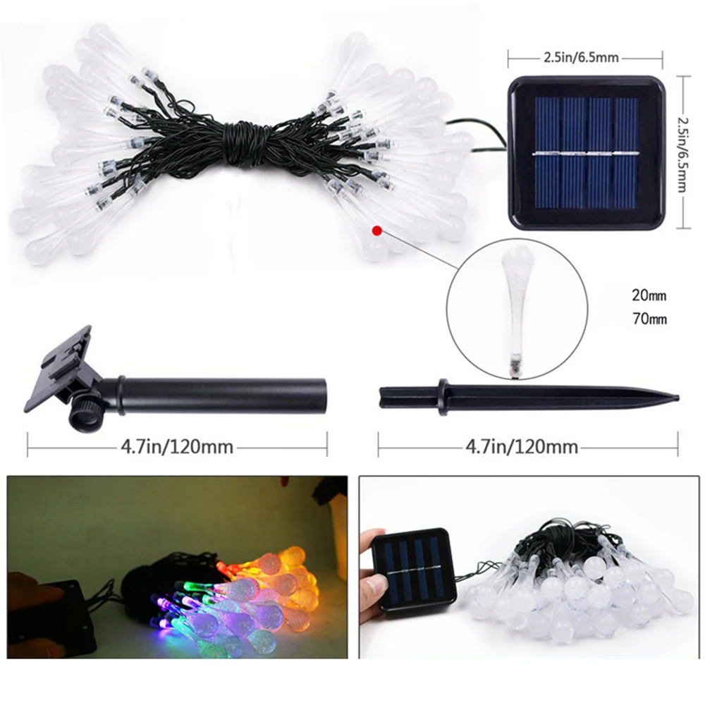 Solar Light String Copper Wire Fairy Water Drop Craft LED string lights Wedding Christmas New Year Holiday Decoration