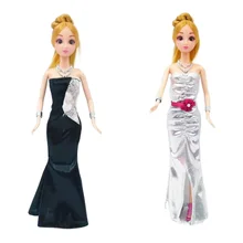 Robe classique noire argentée à épaules dénudées en queue de poisson pour poupée Barbie, vêtements de princesse pour fête, accessoires pour maison de poupée, jouet, 1/6 BJD