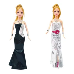 Robe classique noire argentée à épaules dénudées en queue de poisson pour poupée Barbie, vêtements de princesse pour fête, accessoires pour maison de poupée, jouet, 1/6 BJD 