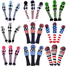 Golf 3 pçs/set Malha Pom Pom Tampas Meia 1-3-5 Golf Headcover Madeira Para Golf Dirver/Fairway Golf Club Headcovers(China)