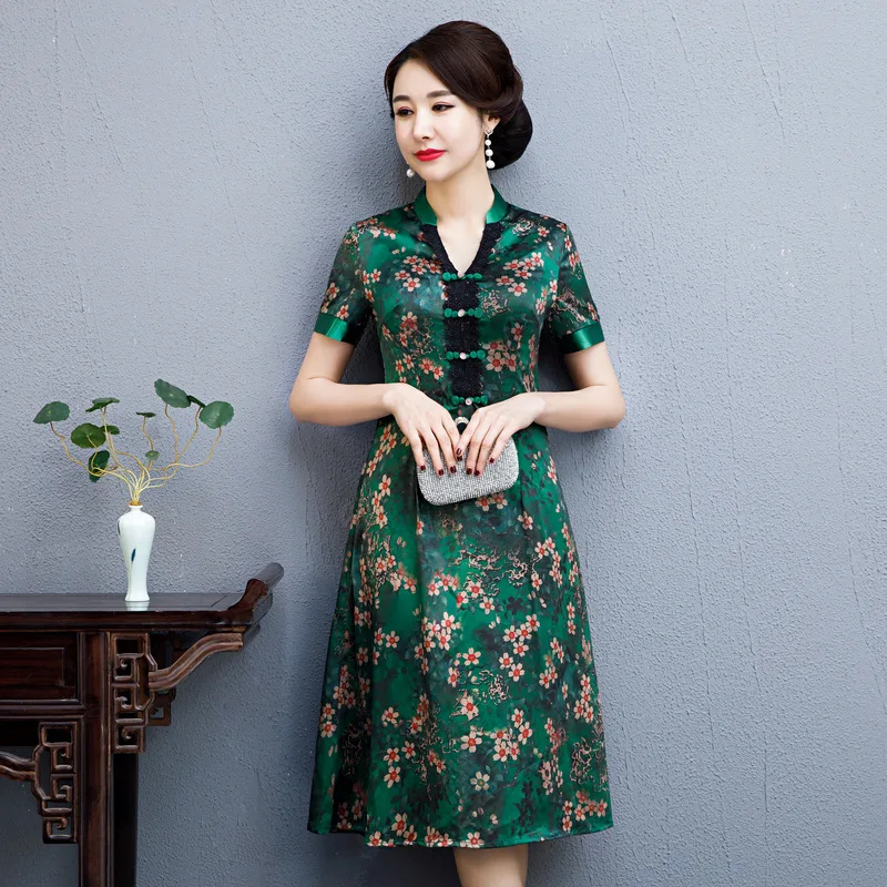 Style 2 3 цвета, новинка, китайское традиционное платье, женское платье Ципао с коротким рукавом, с цветочным узором, китайское стильное платье, современное восточное платье - Цвет: Style 2