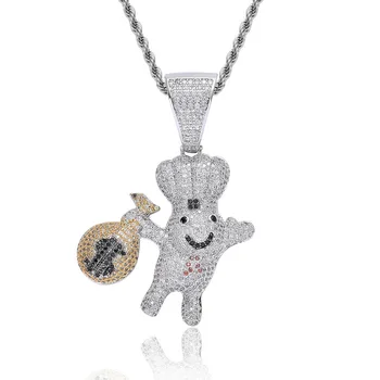 

Selling New Men's Necklace Money Bag Doll Classic Cartoon Anime Pendant Micro-inlaid Zircon Hip-hop Geometric Copper Jewelry
