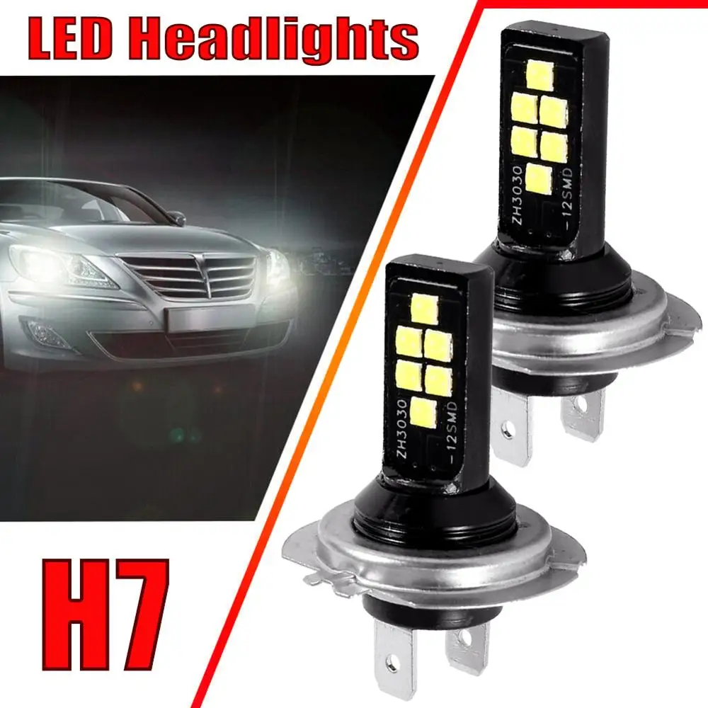 

2PCS H7 6000K 12W 1200LM LED Car Anti-fog Light Bulb Driving Day Running Lamp 12SMD 3030 LED Car Headlight Bulbs Headlamp