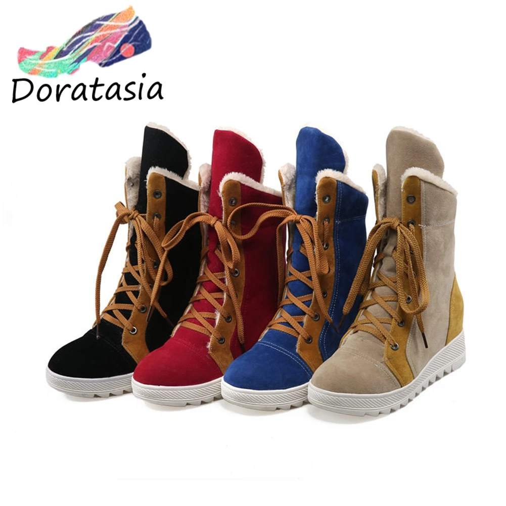 

New Big Size 34-43 Snow Boots Mixed Colors Height Increasing Platform Women Shoes Woman Party Winter Fur Ankle Boots