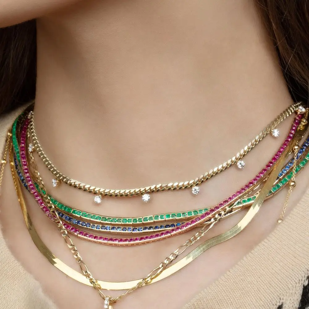 

Gold Chain Choker Necklace High Quality Simple Personality Fashion white green round cz dangle charm Short Necklace Women