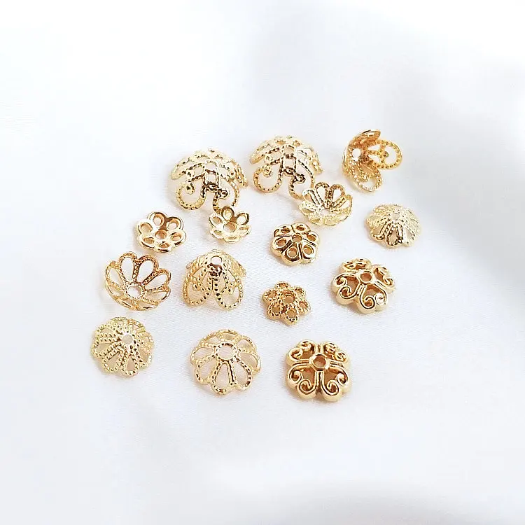 20PCS 14K Gold Plated Brass Flower Beads Caps High Quality Diy Jewelry Accessories