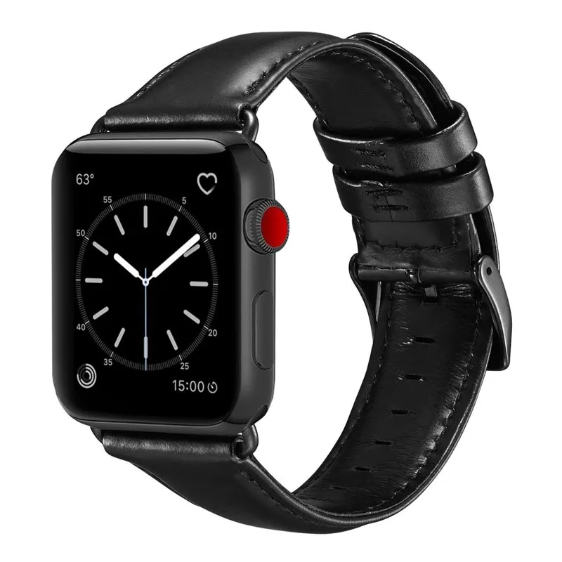Масляный вощеный черный кожаный браслет для Apple Watch Band 42 мм 44 ремешок часов Viotoo iWatch