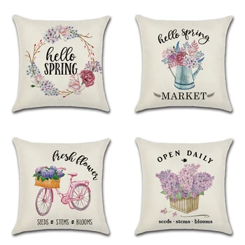 

1pcs Sigle-sided Flax Garland Spring Print Cushion Cover Throw Pillow Cover Nordic Room Decoration for Home Car Sofa Couch
