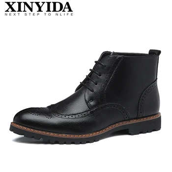

Brand Genuine Leather Men Brogue Boots Lace Up Breathable Casual Martin Boots Ankle Botas Fashion Leather Boot Men Size 38-44