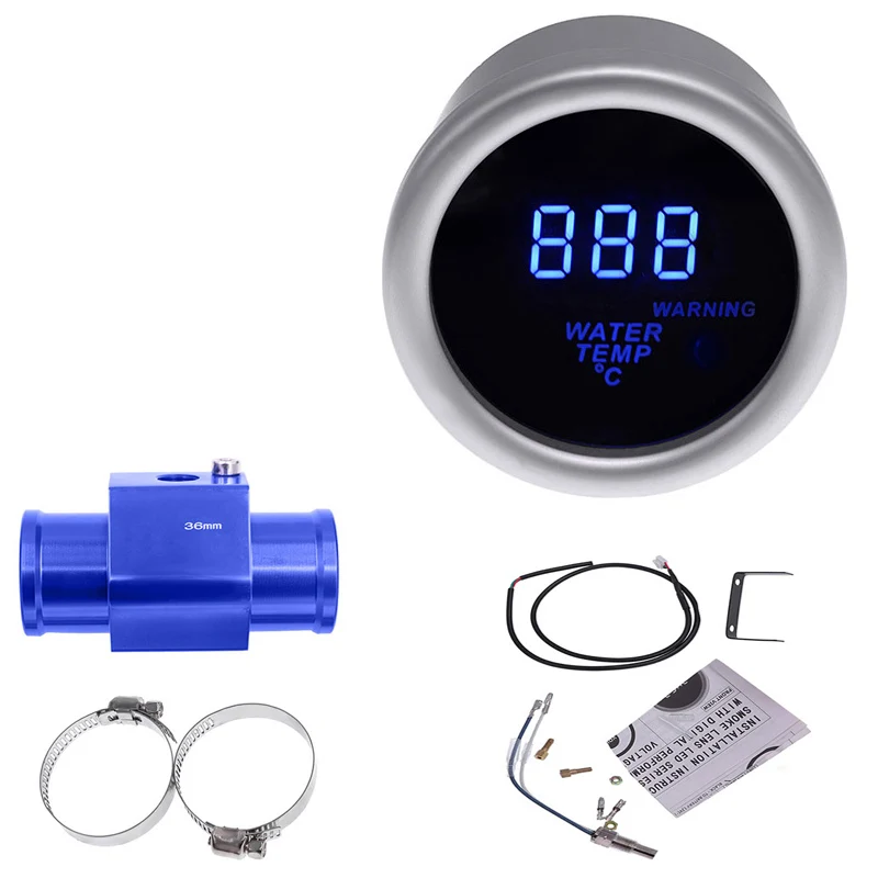 with 36mm Adapter 52 мм Автомобильный мотоцикл датчик температуры для Yamaha MT 07 NMAX BWM Kawasaki цифровой датчик температуры воды автомобильные аксессуары - Цвет: with 36mm Adapter