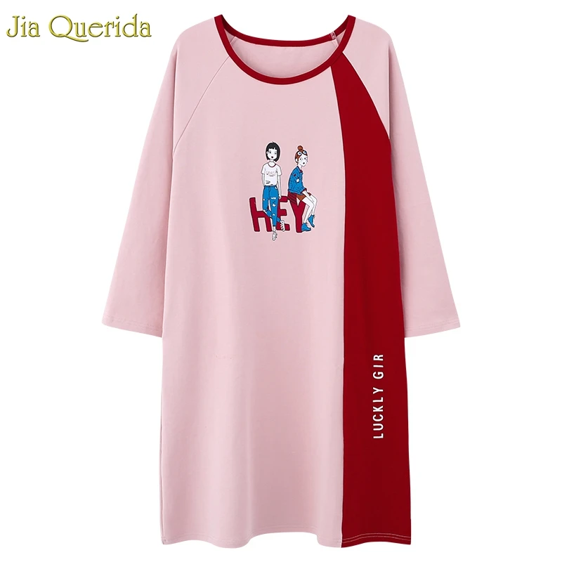 Женское нижнее белье большого размера, Ночная одежда для сна с длинными рукавами, розовая ночная хлопковая одежда с рисунком милого кролика, одежда для сна для девочек-студенток - Color: 6121