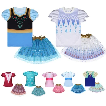 

Anna Kids Girls Clothing Sets Summer Print New Style Brand Elsa Baby Girl Short Sleeve T-Shirt+Skirt 2Pcs Children Clothes Suits