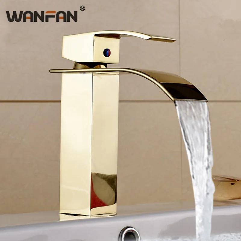 Modern Waterfall Basin Faucets Gold-plating Bathroom Mixer Taps Deck Mounted Home Decor Single Handle Washbasin Crane LT- 503-1 |