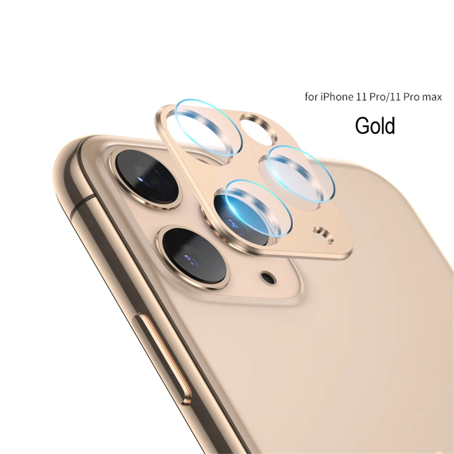 2 в 1 Задняя крышка объектива камеры закаленное стекло для iPhone 11 Pro Max металлическая Защита камеры протектор для iPhone 11 Pro max чехол - Цвет: Gold