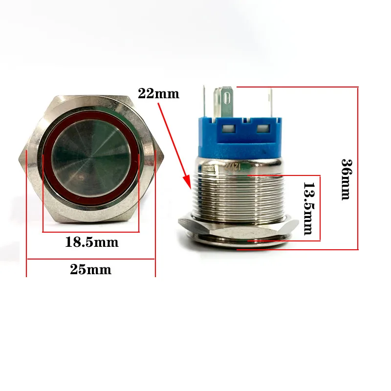 Description Picture 5 of item12/16/19/22mm Waterproof Metal Push Button Switch LED Light Momentary Latching Car Engine Power Switch 5V 12V 24V 220V Red Blue