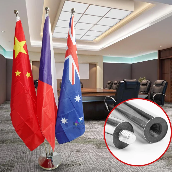 

Quality 3 poles 2M Office Decoration National Floor Display Flag Pole, Meeting room Pole Flag Display Stand with custom printing