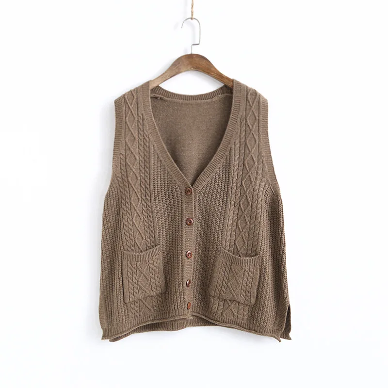 

Retro Sweater Vest Women's Knitted Cardigan Autumn New Style Korean-style V-neck Sleeveless Vest Waistcoat Coat