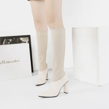 

2019 Sexy pointed high-high stretch women's boots thick with stitching thin socks boots wild thin high-heeled boots