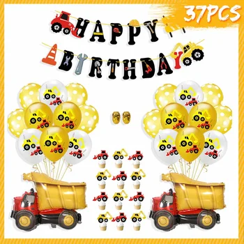 

37Pcs/set DIY Cartoon Truck Round Dots Pattern Balloon Set Cartoon Excavator Latex Balloon Car Theme Birthday Party Decoration