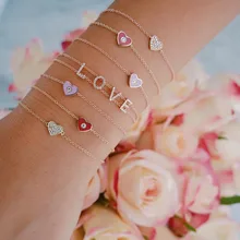 Подарок на День святого Валентина для влюбленных, любовное письмо, 925 серебряный браслет с кубическим цирконием, Двойная Цепочка, ювелирное изделие для подружки, нежная Азбука