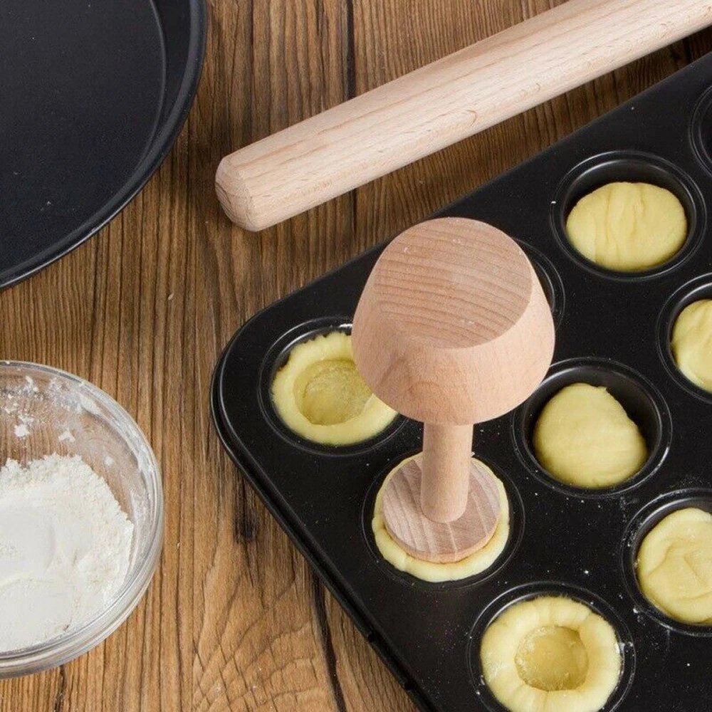 

DIY Wood Egg Tart-Tamper Double Side Wooden Pastry Pusher Baking Shaping Kitchen Tool