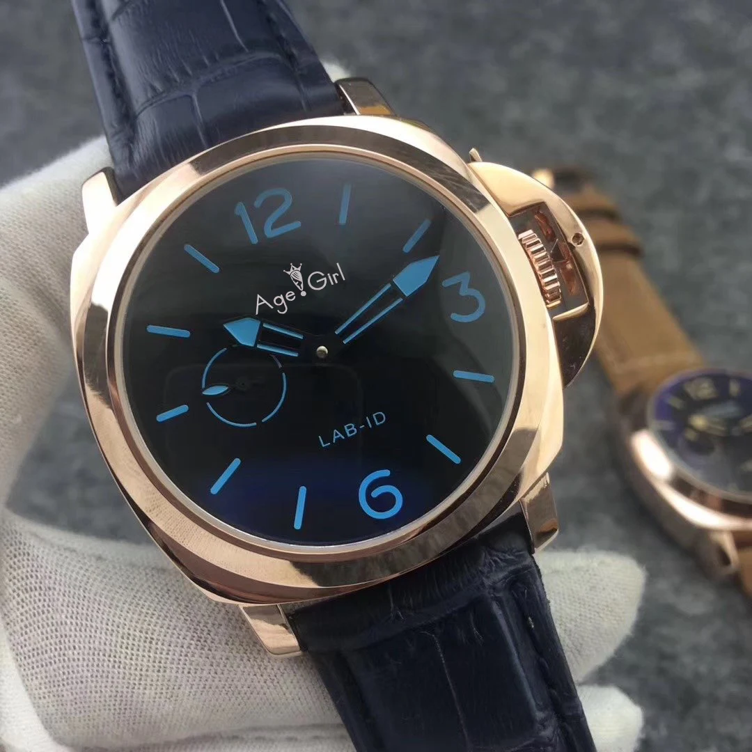 

44mm Luxury Brand New Men Automatic Mechanical Sapphire Stainless Steel Blue Leather 1950 3 Days Luminous Rose Gold Watch