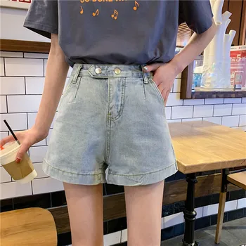 

2020 High Waist Denim Shorts Women Vintage Blue Wide Leg Short Trousers Korean Style Casual Short Jeans