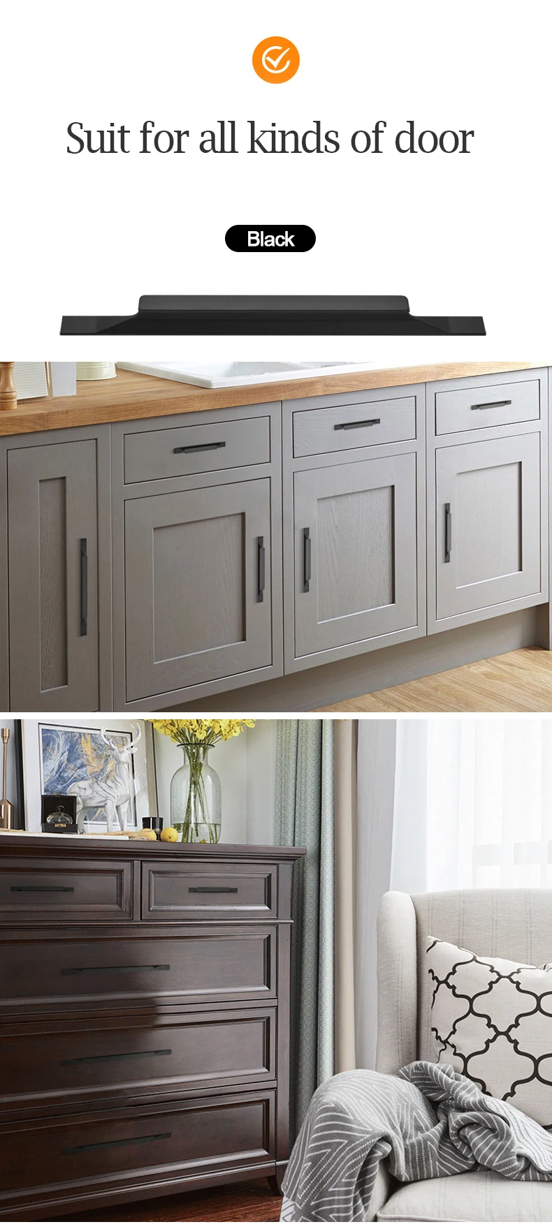 Gold Solid Aluminum Alloy Kitchen Cupboard Pulls American Style Black Cabinet Handles (4)