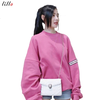 

Pink Hoodies star with the big piece loose ladies round neck Hoodies wholesale fashion casual wild plus velvet thick warm winter