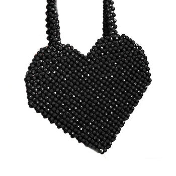 

Fashion Spring and Summer New Handmade Bag Heart-Shaped Beaded Handbag Black