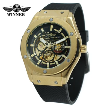 

WINNER Fashion simple men's watch gold alloy case watch automatic mechanical wrist watches