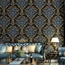 Нетканая Роскошная 3D стерео настенная бумага, винтажная тисненая черная серая бежевая зеленая настенная бумага для гостиной, спальни